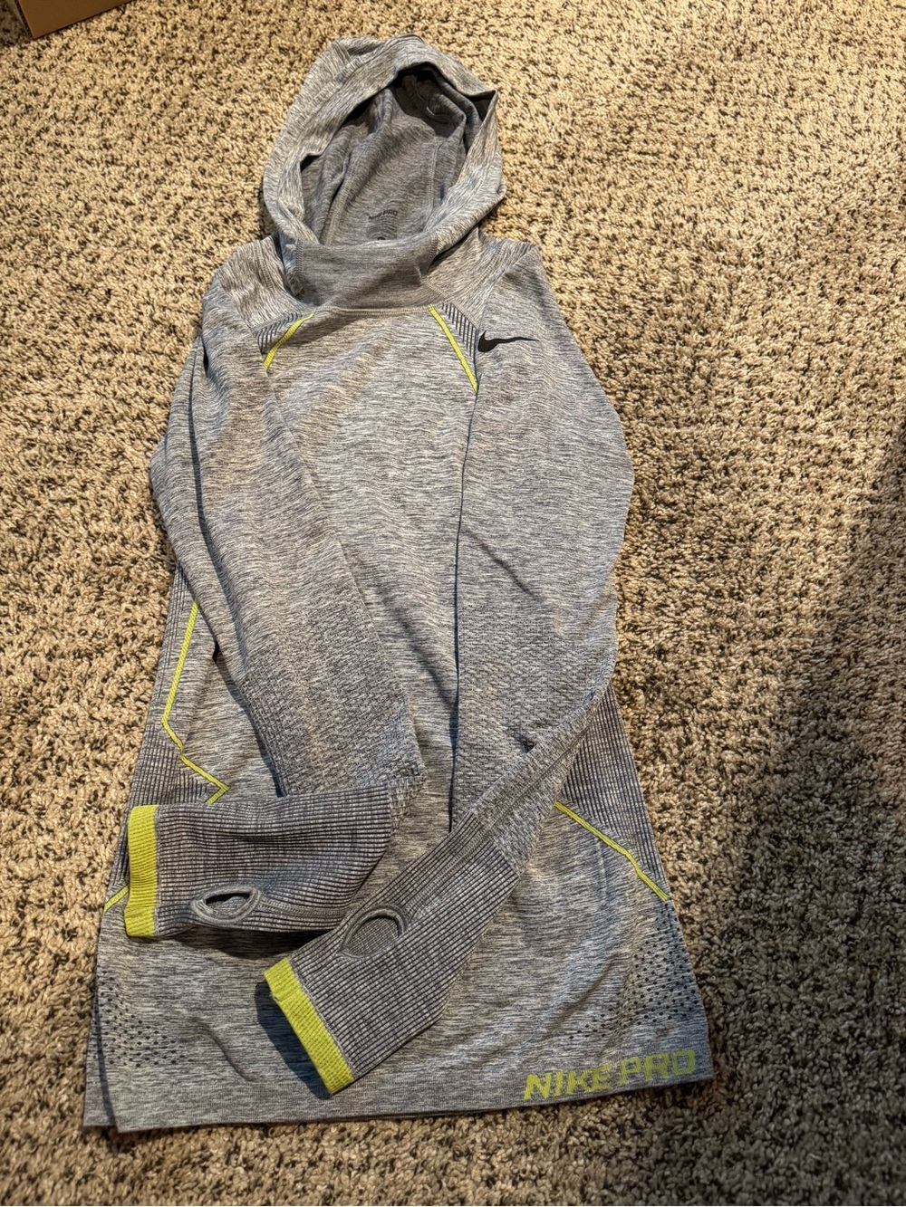 Nike Gray Heather Hoodie with Neon Yellow Accents